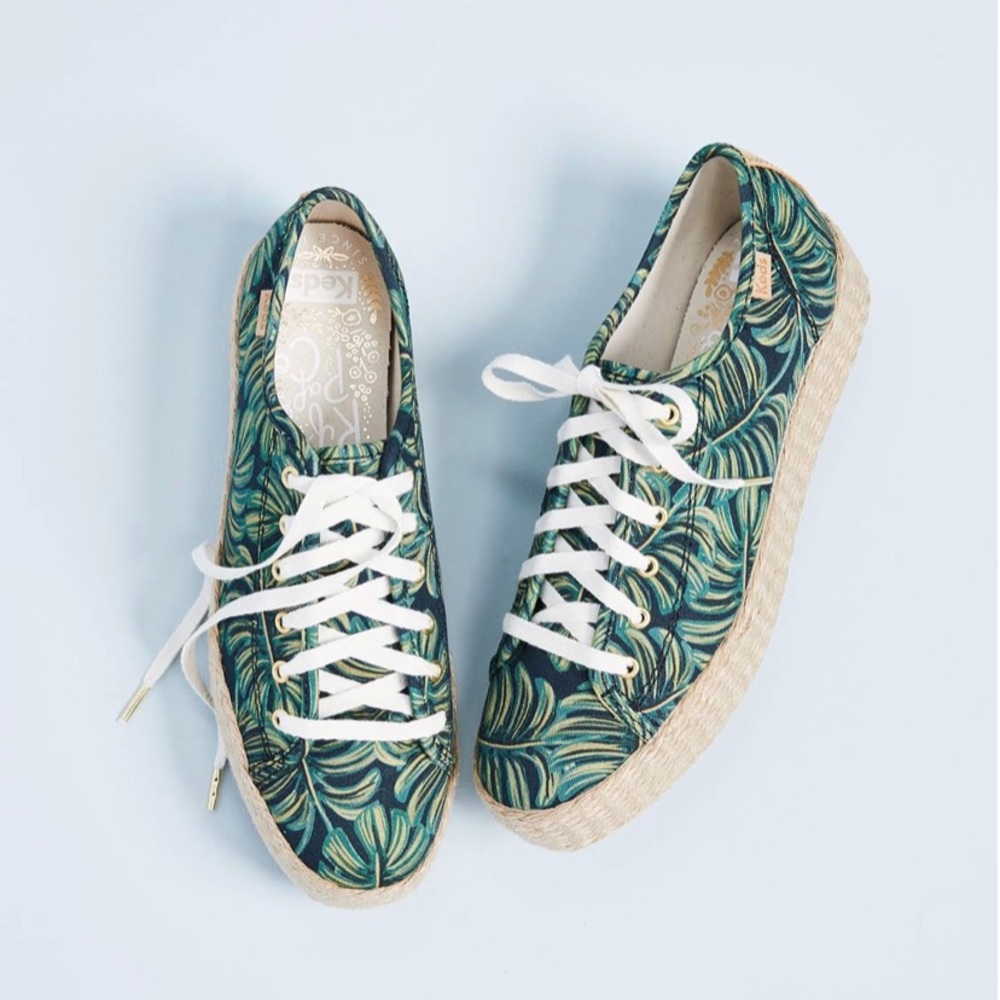 Keds Shoes Sneakers Triple Kick Platform Rifle Paper Co Palms Leaves Espadrilles - Picture 7 of 8